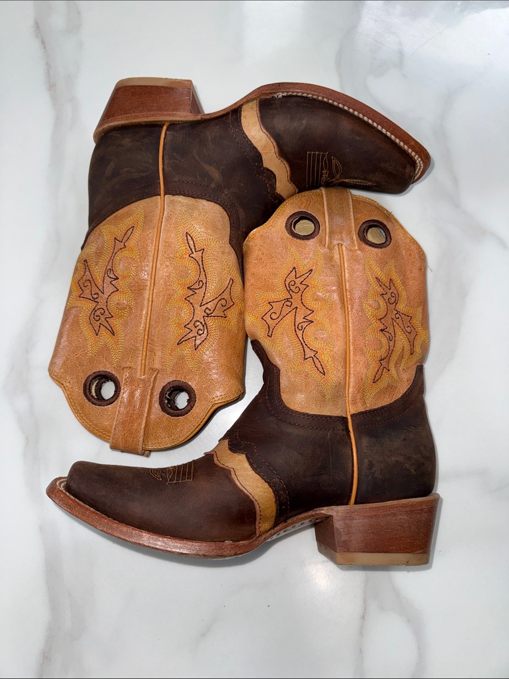 The General big girl Brown and Tan Western Pull-On Boots